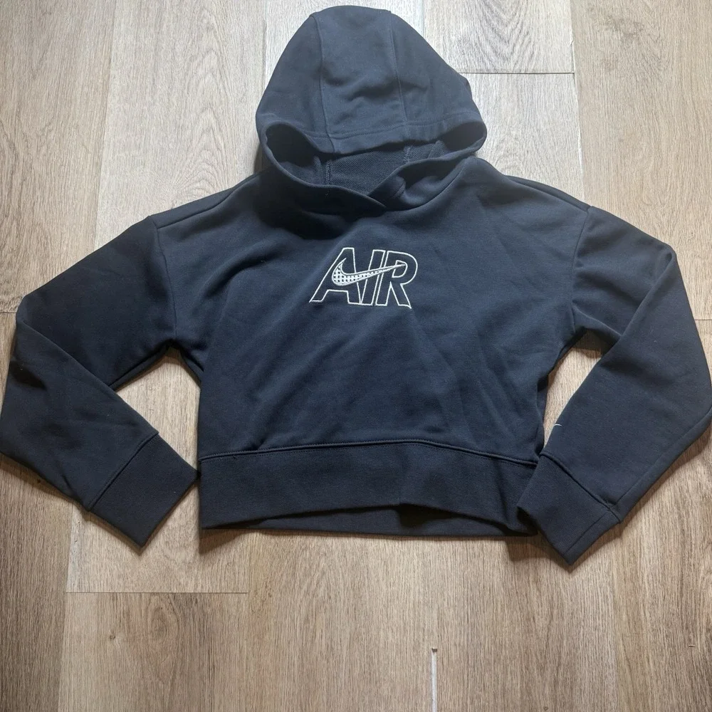 Nike Girl's NSW Air Crop Hoodie Black White Logo‎ Medium NEW
